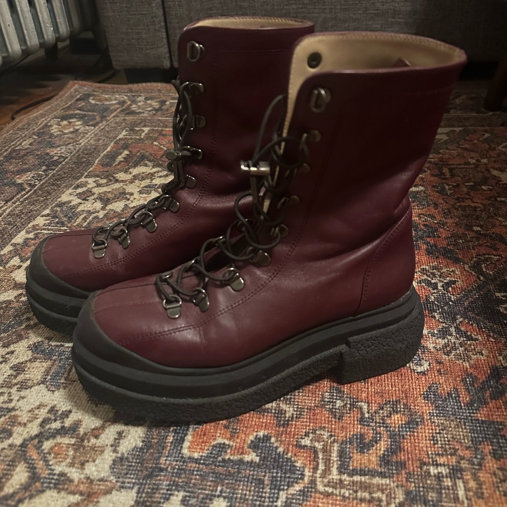 Stuart Weitzman Dark Red Combat Boots